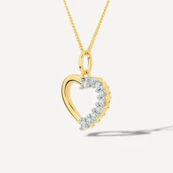 9ct Yellow Gold Side Claw Set Cubic Zirconia Open Heart Pendant