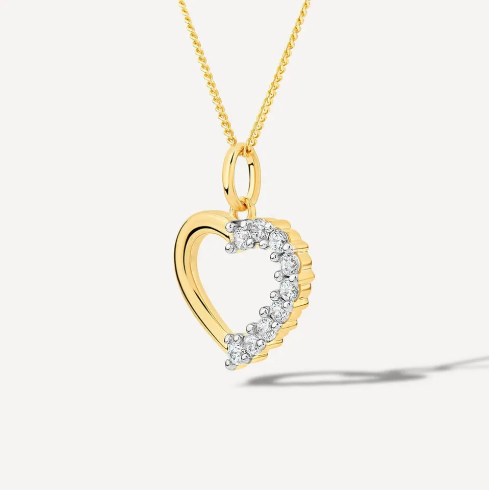 9ct Yellow Gold Side Claw Set Cubic Zirconia Open Heart Pendant