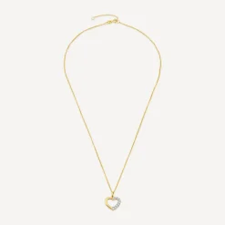 9ct Yellow Gold Side Claw Set Cubic Zirconia Open Heart Pendant