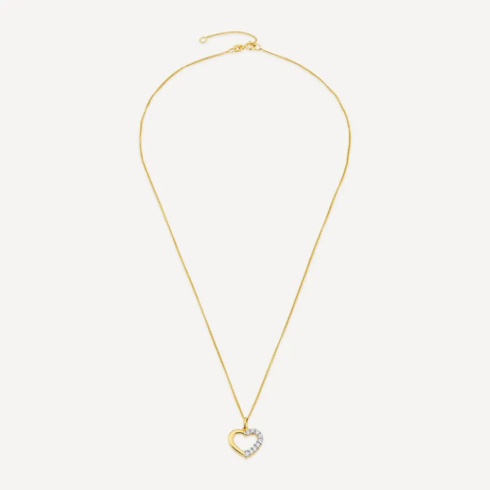 9ct Yellow Gold Side Claw Set Cubic Zirconia Open Heart Pendant