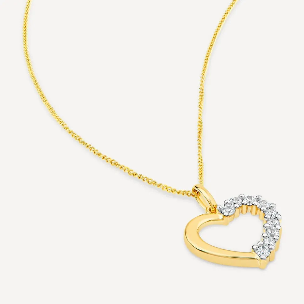 9ct Yellow Gold Side Claw Set Cubic Zirconia Open Heart Pendant