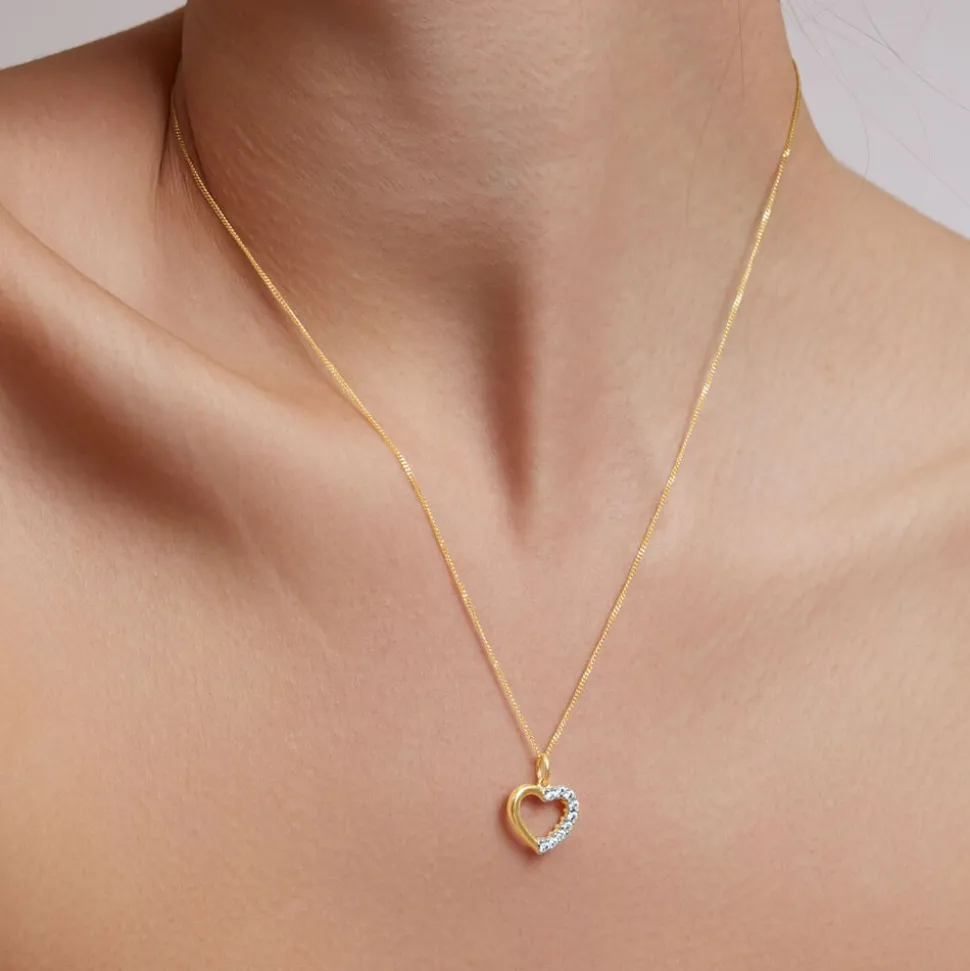 9ct Yellow Gold Side Claw Set Cubic Zirconia Open Heart Pendant