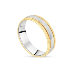 9ct Yellow Gold Silver 6mm Matte Polished Men's Wedding Ring