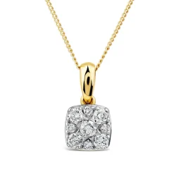 9ct Yellow Gold Square 0.25ct Diamond Cluster Pendant