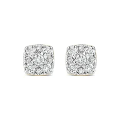 9ct Yellow Gold Square 0.25ct Diamond Cluster Stud Earrings