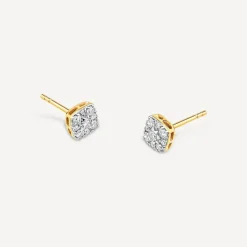 9ct Yellow Gold Square 0.25ct Diamond Cluster Stud Earrings