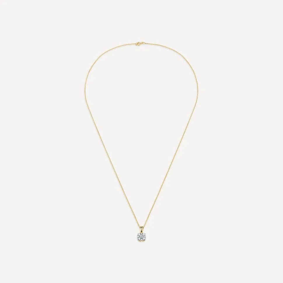 9ct Yellow Gold Square 0.25ct Diamond Cluster Pendant