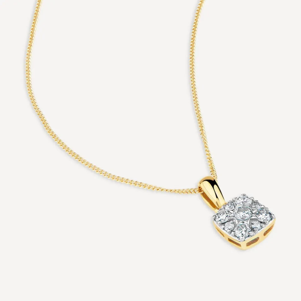 9ct Yellow Gold Square 0.25ct Diamond Cluster Pendant