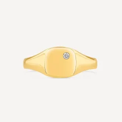 9ct Yellow Gold Square Diamond Set Signet Ring