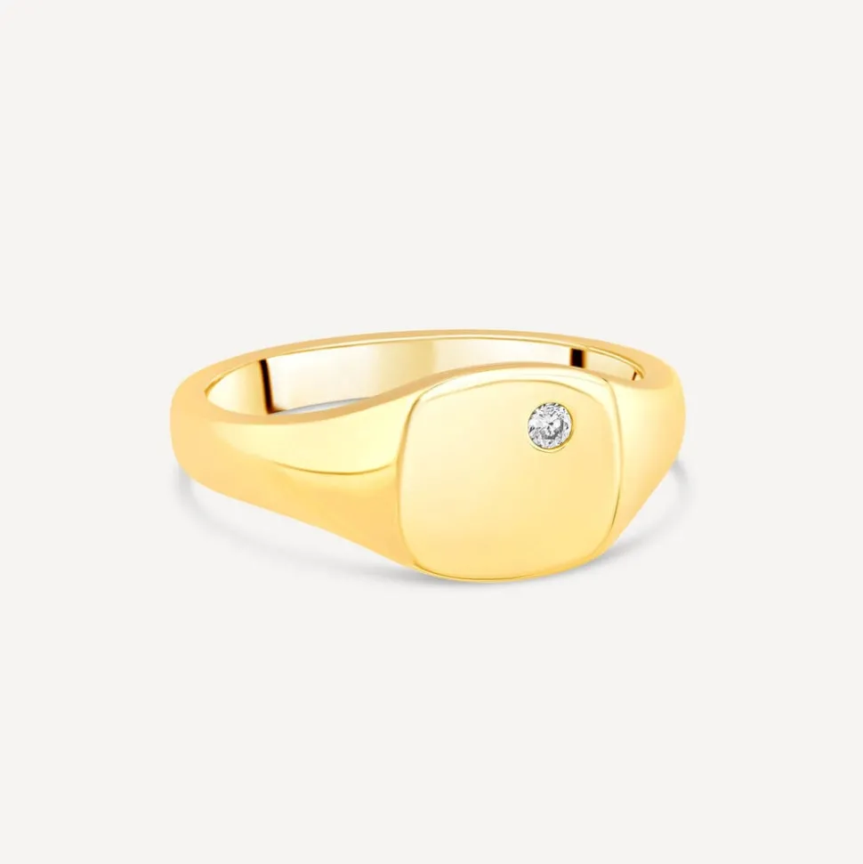 9ct Yellow Gold Square Diamond Set Signet Ring