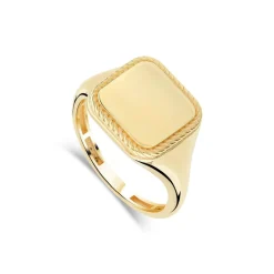 9ct Yellow Gold Square Rope Edge Signet Ring
