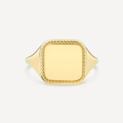 9ct Yellow Gold Square Rope Edge Signet Ring