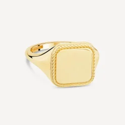 9ct Yellow Gold Square Rope Edge Signet Ring