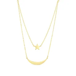 9ct Yellow Gold Star & Moon Double Layer Necklet