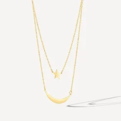 9ct Yellow Gold Star & Moon Double Layer Necklet