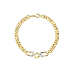 9ct Yellow Gold Stirrup Set Cubic Zirconia Curb Bracelet
