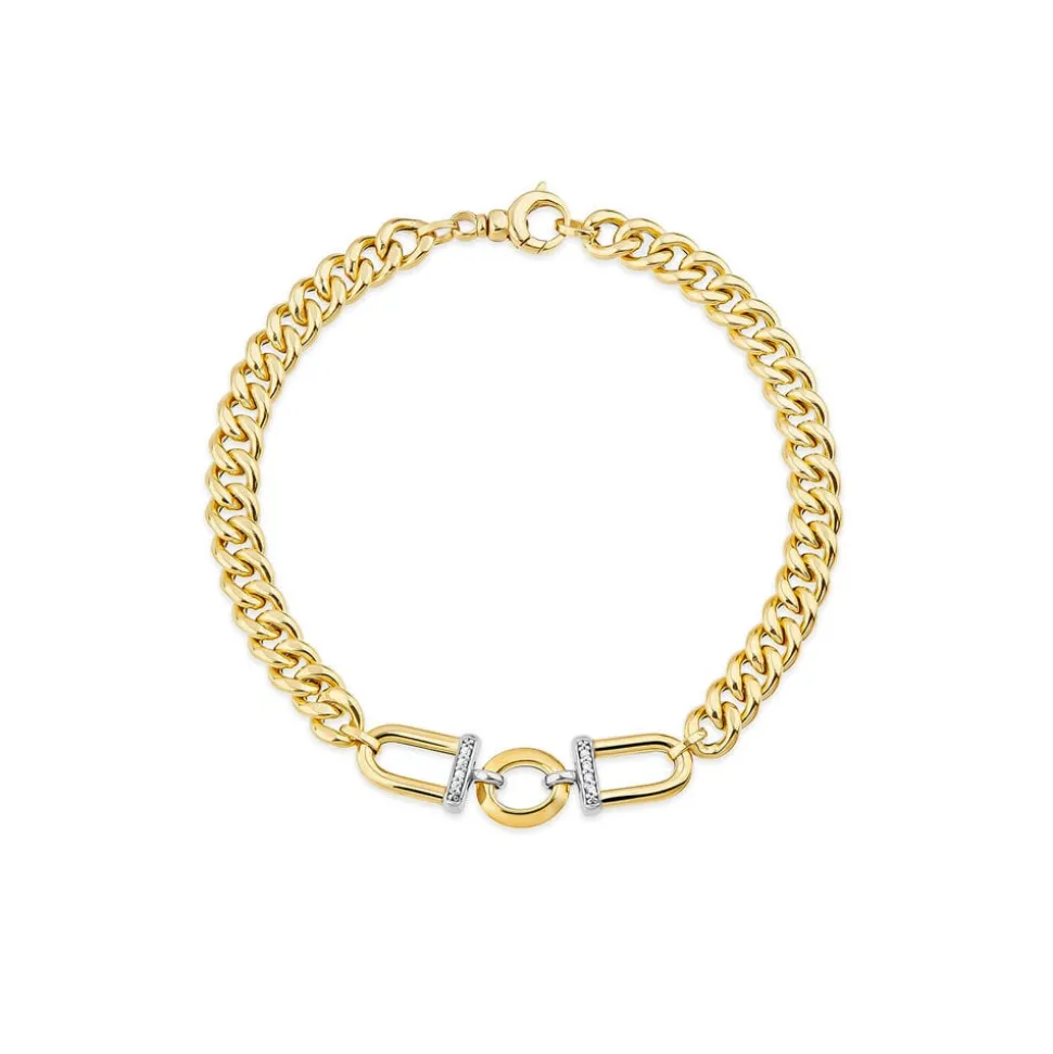 9ct Yellow Gold Stirrup Set Cubic Zirconia Curb Bracelet