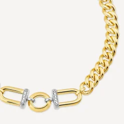 9ct Yellow Gold Stirrup Set Cubic Zirconia Curb Bracelet