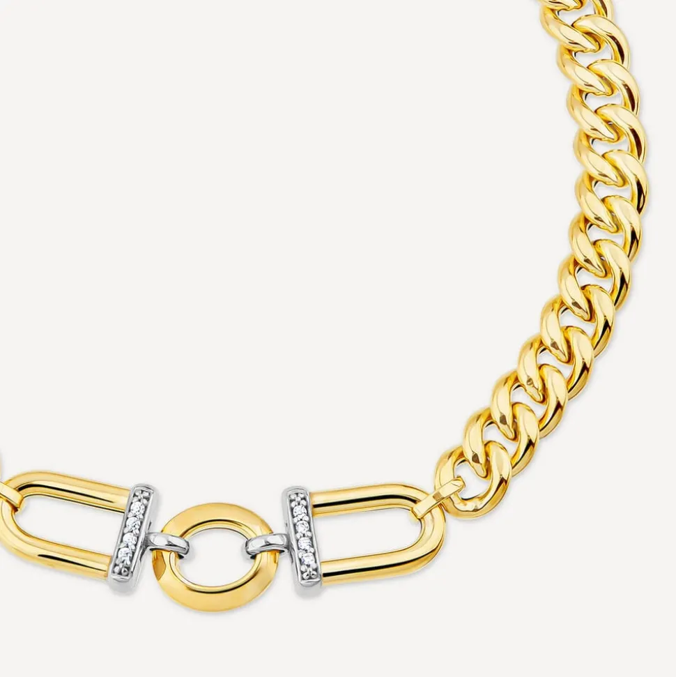 9ct Yellow Gold Stirrup Set Cubic Zirconia Curb Bracelet