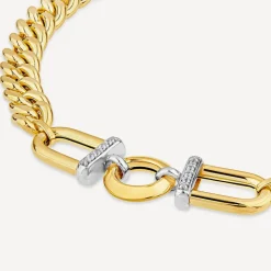 9ct Yellow Gold Stirrup Set Cubic Zirconia Curb Bracelet