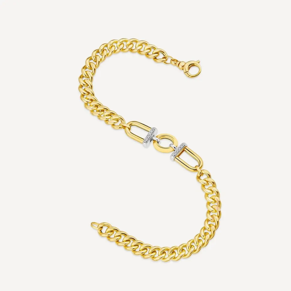 9ct Yellow Gold Stirrup Set Cubic Zirconia Curb Bracelet