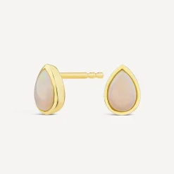 9ct Yellow Gold Teardrop Opal Gold Frame Stud Earrings