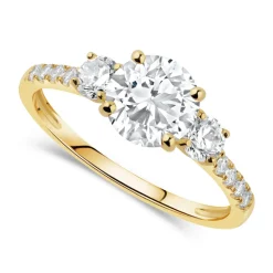 9ct Yellow Gold Three Stone Cubic Zirconia Shoulders Ring