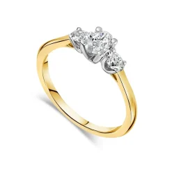 18ct Yellow Gold Three Stone Oval Centered 0.66 Carat Diamond Ring