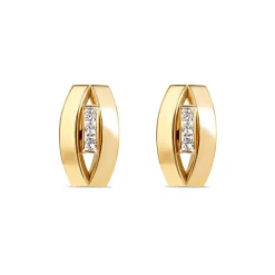 9ct Yellow Gold Three Stone Oval Stud Earrings
