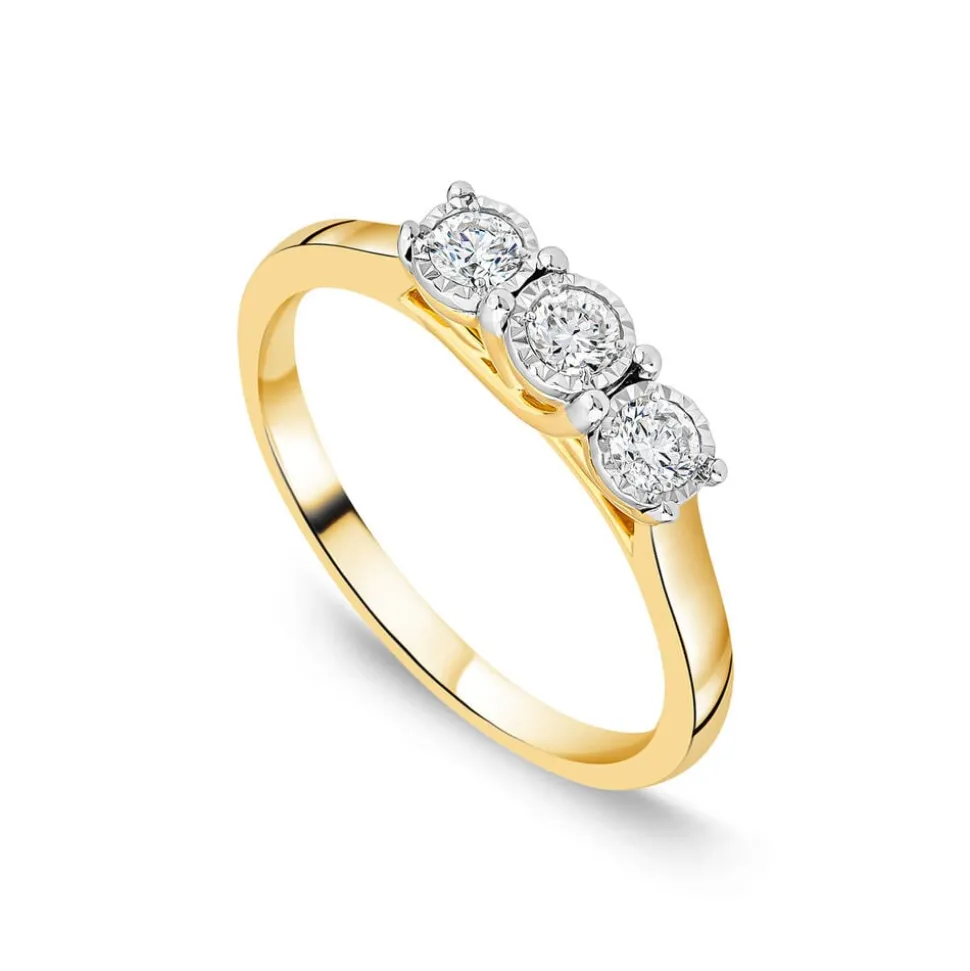 9ct Yellow Gold Three Stones 0.30ct Illusion Set Diamond Ring
