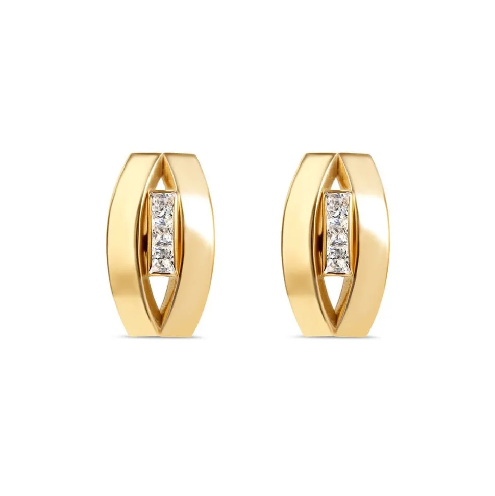 9ct Yellow Gold Three Stone Oval Stud Earrings