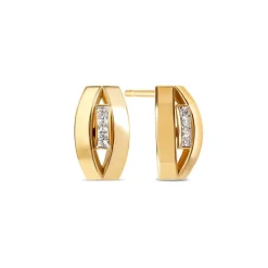 9ct Yellow Gold Three Stone Oval Stud Earrings