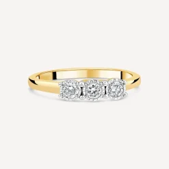 9ct Yellow Gold Three Stones 0.30ct Illusion Set Diamond Ring