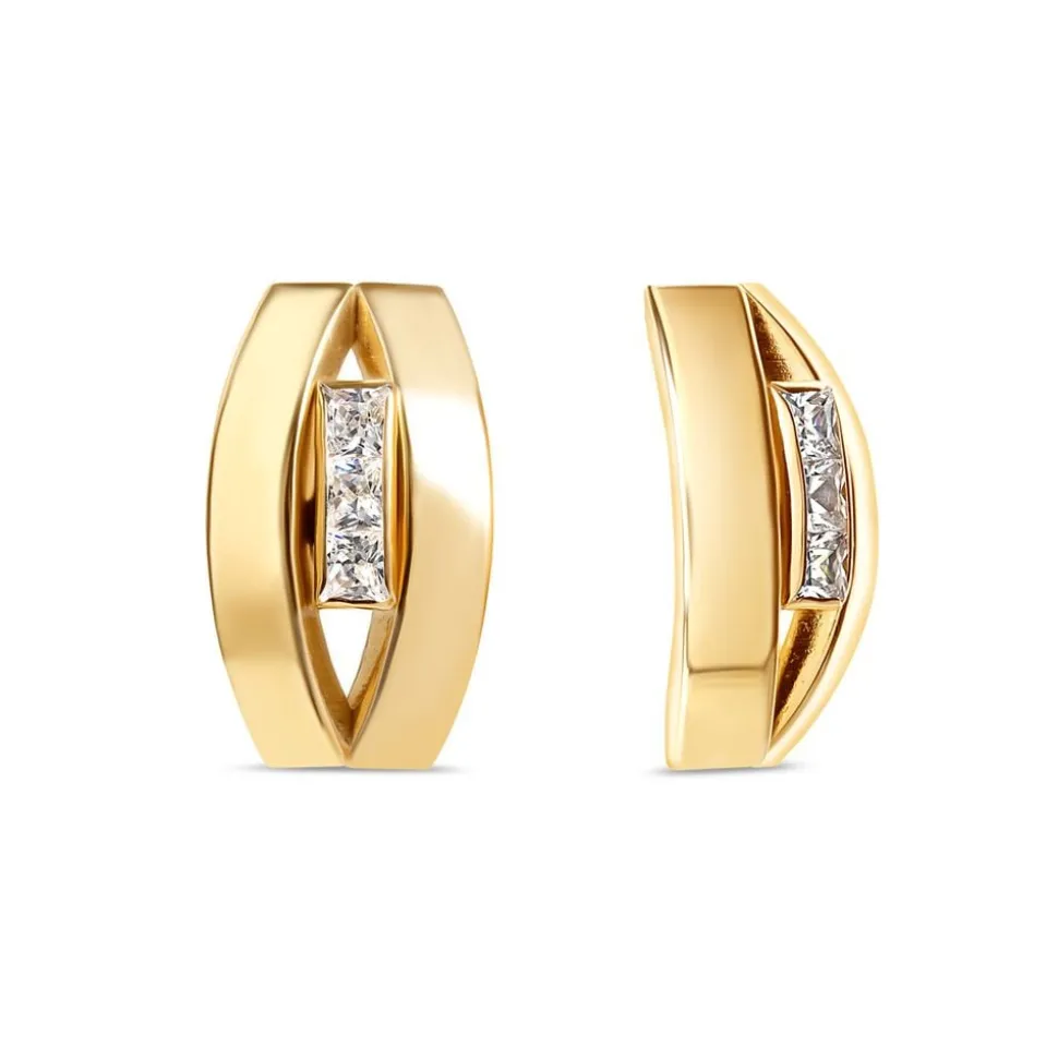 9ct Yellow Gold Three Stone Oval Stud Earrings
