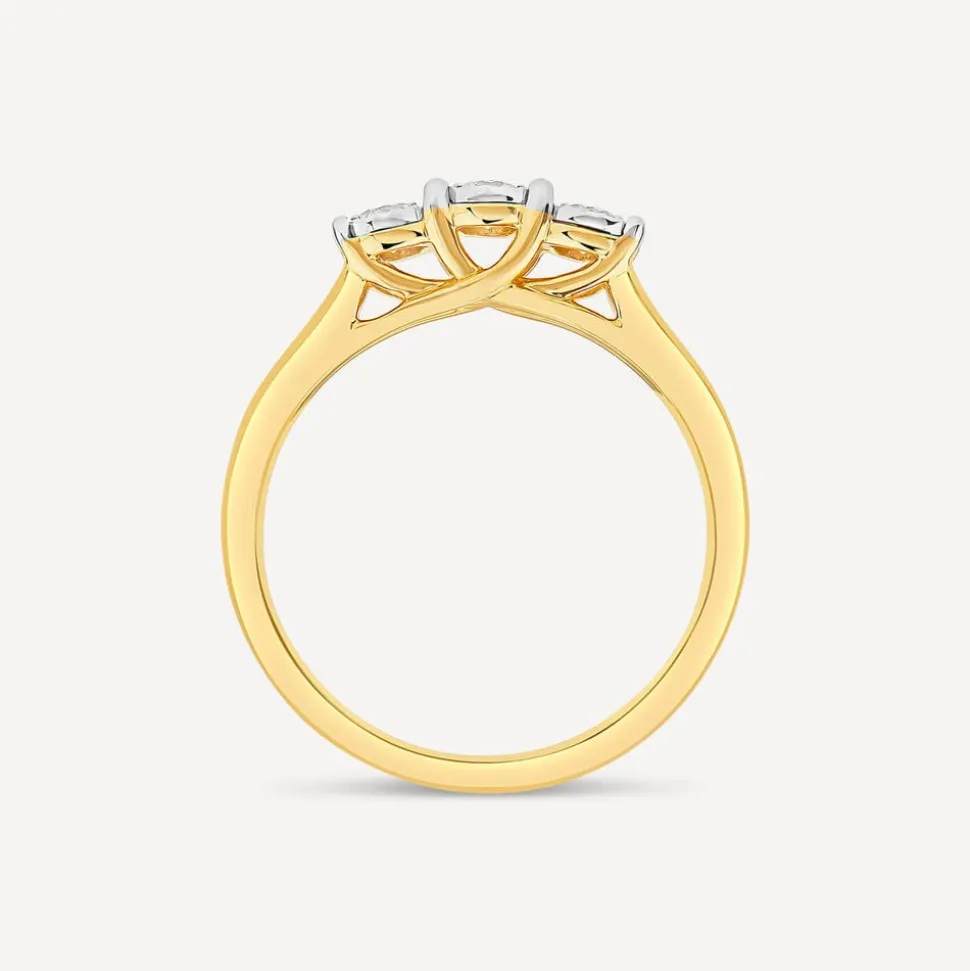 9ct Yellow Gold Three Stones 0.30ct Illusion Set Diamond Ring