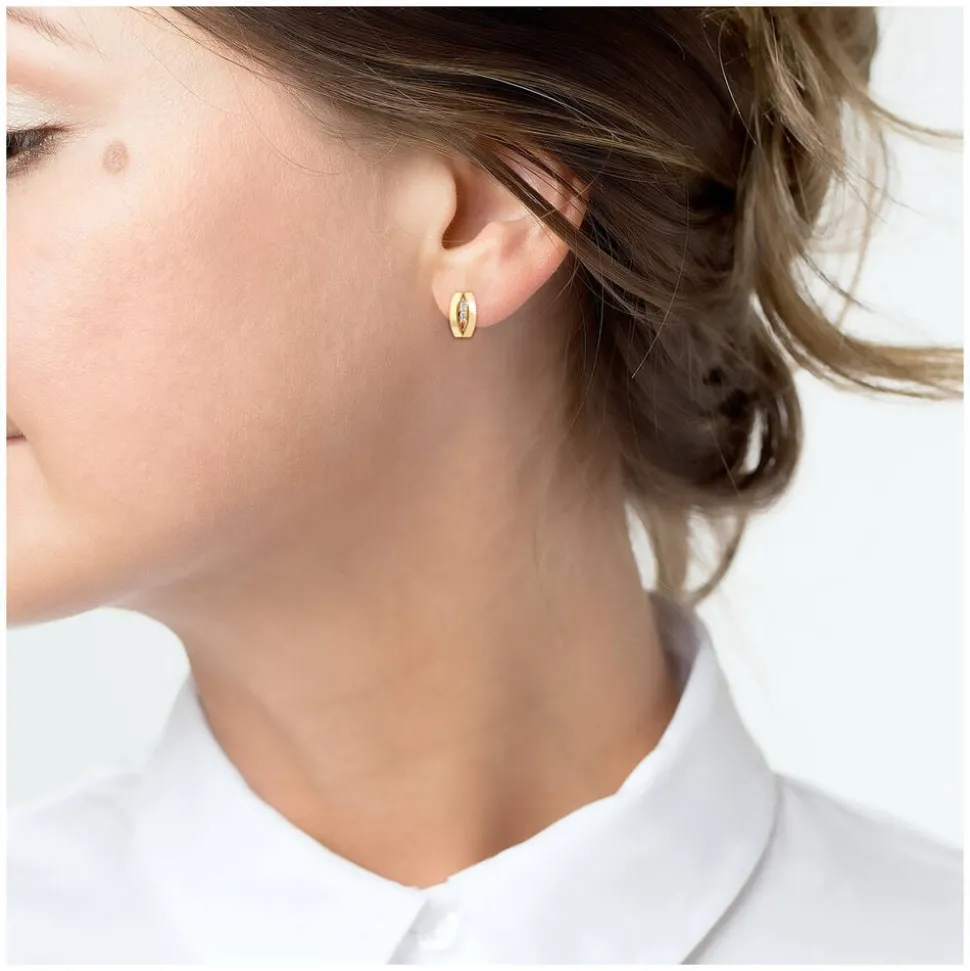 9ct Yellow Gold Three Stone Oval Stud Earrings