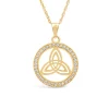 9ct Yellow Gold Trinity Knot in Cubic Zirconia Circle Pendant