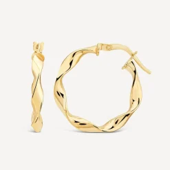 9ct Yellow Gold Twist 20mm Hoop Earrings