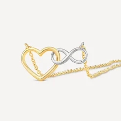 9ct Yellow Gold Two Colour Infinity Heart Interlocking Necklet