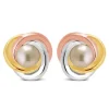 9ct Yellow, White and Rose Gold Pearl Earrings