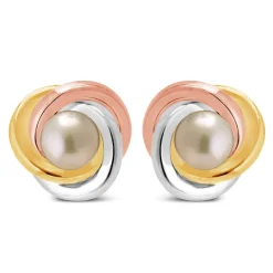 9ct Yellow, White and Rose Gold Pearl Earrings