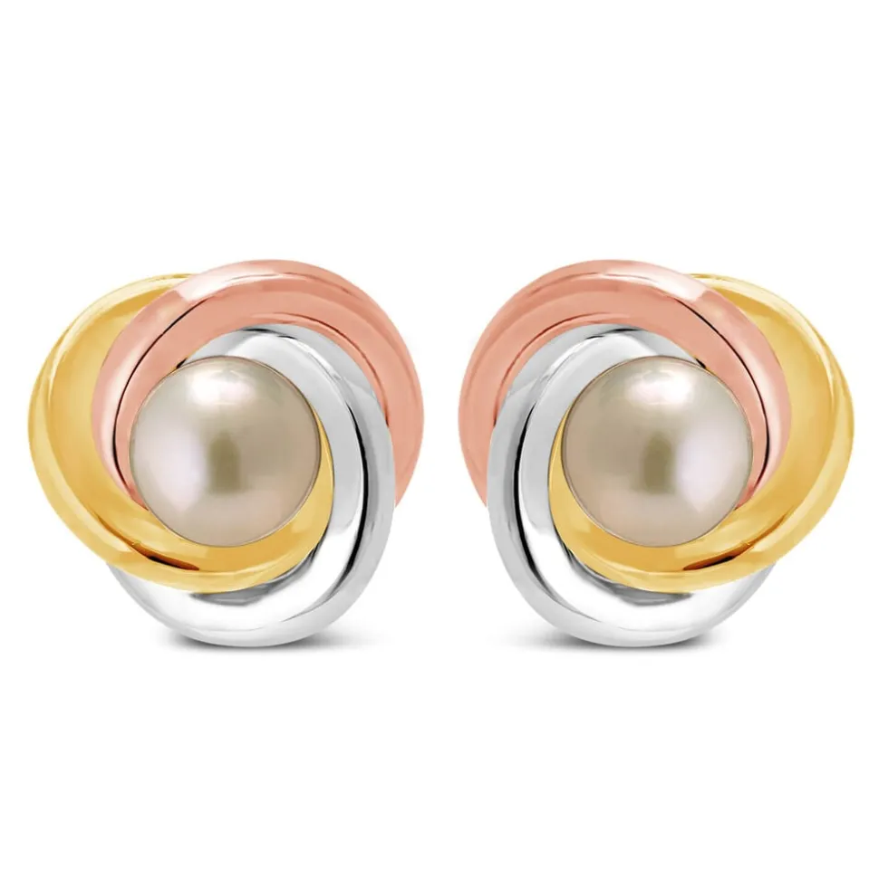 9ct Yellow, White and Rose Gold Pearl Earrings