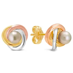 9ct Yellow, White and Rose Gold Pearl Earrings
