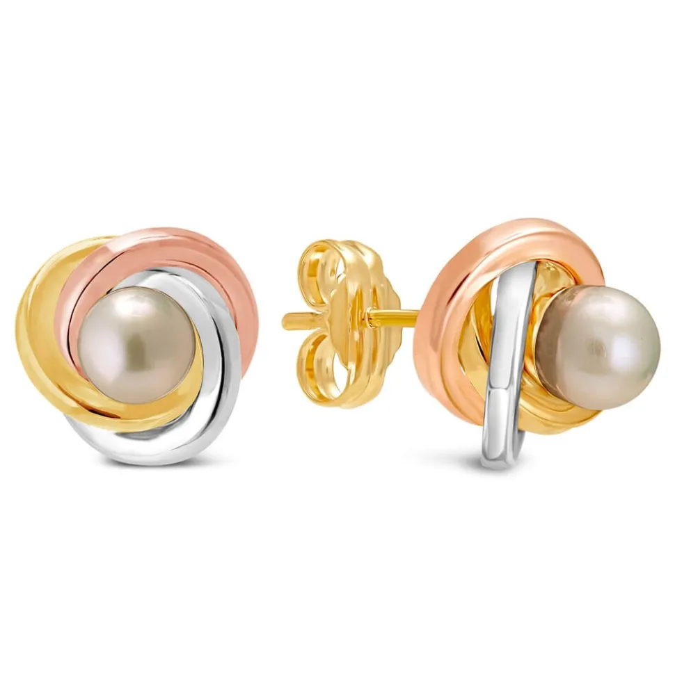 9ct Yellow, White and Rose Gold Pearl Earrings