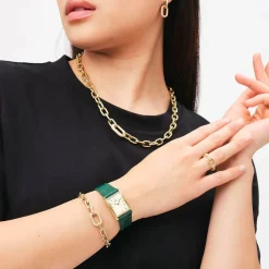 Daniel Wellington Bound 32x22mm Champagne Dial Green Crocodile Leather Strap Watch