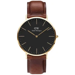 Daniel Wellington Clasic St Mawe's 40mm Black Dial Brown Leather Strap Watch