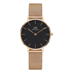 Daniel Wellington Classic Petite Melrose Black Dial Rose-Gold Mesh Strap Watch