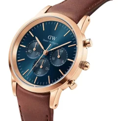 Daniel Wellington Iconic Chronograph 42mm Arctic Blue Dial Brown Strap Watch