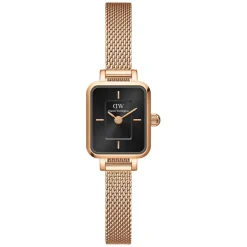 Daniel Wellington Micro 15,5x18mm Black Dial Rose Gold Mesh Bracelet Watch