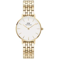 Daniel Wellington Petite 5-Link Evergold 28mm White Dial Gold Plated Steel Bracelet Watch